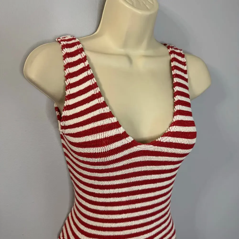 Bond Eye Mara One Piece Swimsuit Red Rooibos Striped  Stretch O/S New